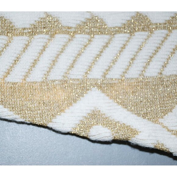 Jane Adams White And Gold Metallic Pullover Sweater Size XL Crewneck - Picture 7 of 8
